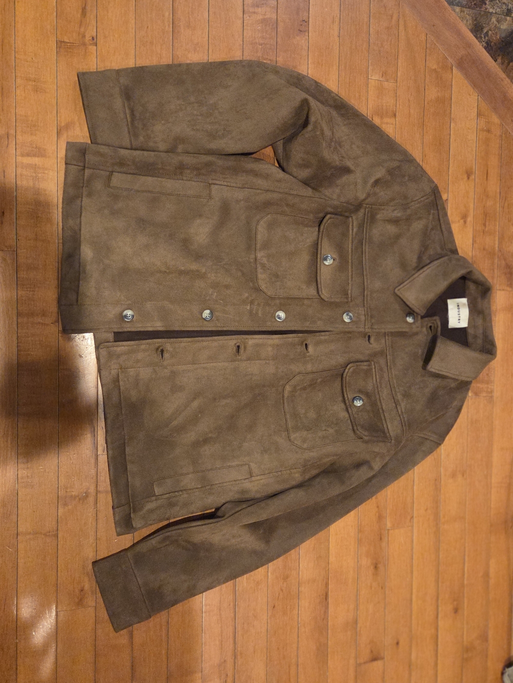 Womens Suede Button Front Jacket in Brown